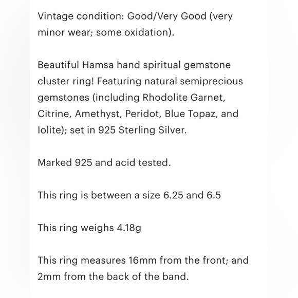 Vintage Silver Hamsa Gemstone Ring, Milgrain Sterling, Rainbow Gem, Size 6.25 - Picture 8 of 17